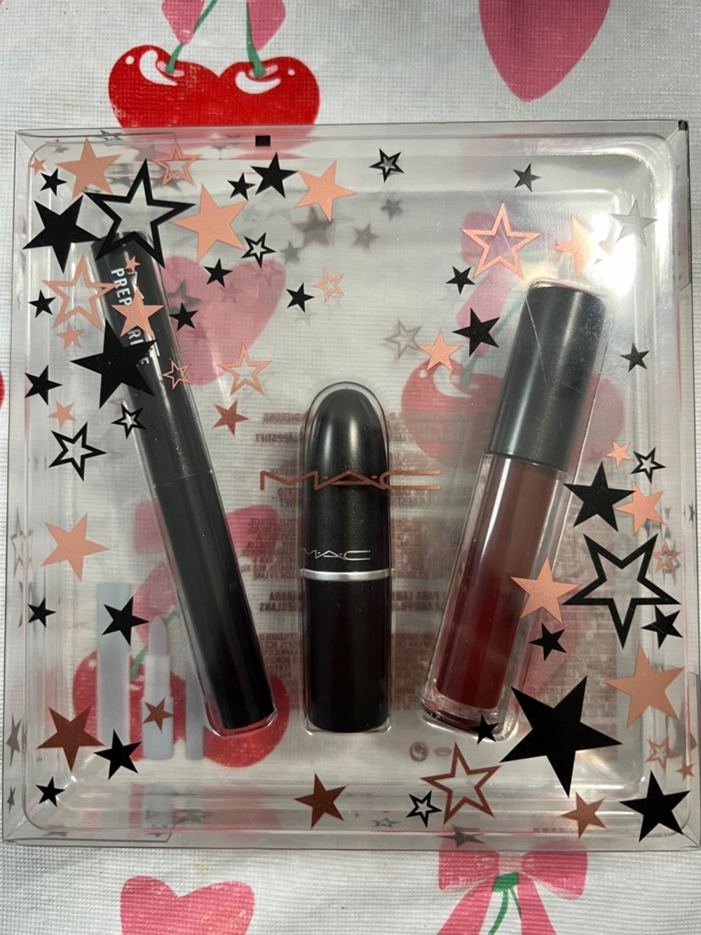 MAC Cosmetics Lip Trio - Black Case, Deep Red Gloss, Black Pencil